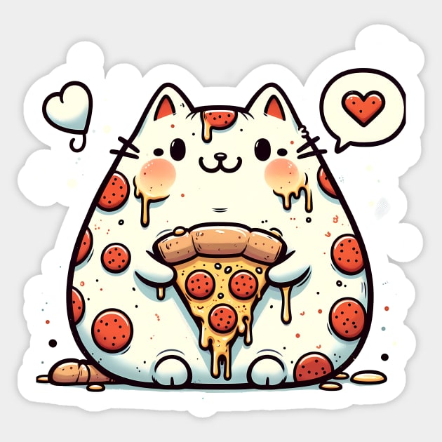 Funny Fat Cat with Pizza Skin, Funny Pizza Lover Sticker by logiamerch